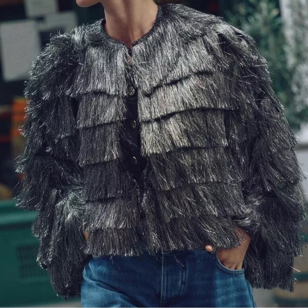 ZARA 8741/499/808/030/295 Bloggers Fav Fringed Metallic Thread Jacket - Picture 5 of 9